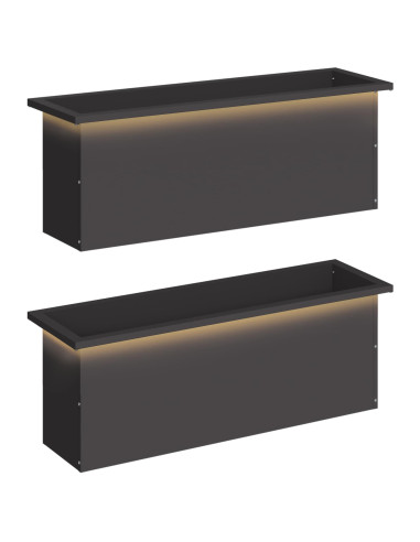 Fioriera da giardino con LED 2 pz Nero 30 x 100 x 30 cm Acciaio