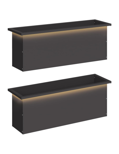 Fioriera da giardino con LED 2 pz Nero 30 x 100 x 30 cm Acciaio