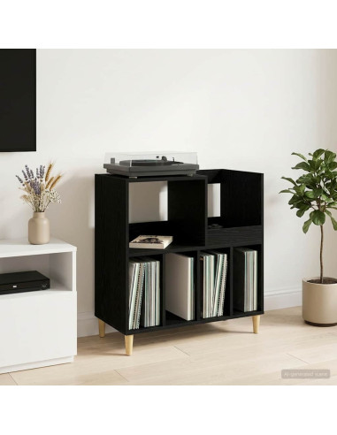Supporto per giradischi Rovere Nero 82 x 39,5 x 82,5 cm