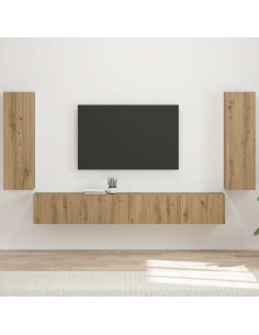 Set di Mobiletto da TV a Parete 4 pz Rovere artigianale