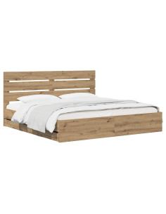 Bed Frame with Storage and Headboard Artisan Oak 180 x 200 cm