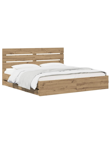 Bed Frame with Storage and Headboard Artisan Oak 180 x 200 cm