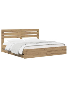 Bed Frame with Storage and Headboard Artisan Oak 180 x 200 cm