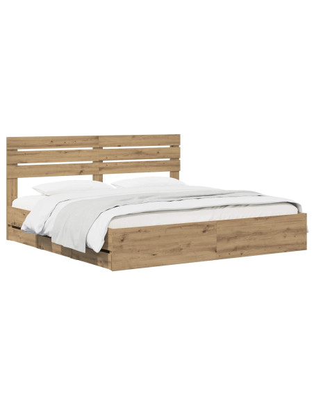 Bed Frame with Storage and Headboard Artisan Oak 180 x 200 cm