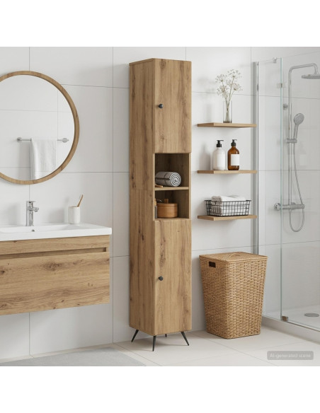 Armadio da Bagno con Ripiano Aperto BREDA Rovere Artigianale