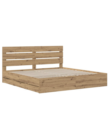 Bed Frame with Storage and Headboard Artisan Oak 180 x 200 cm