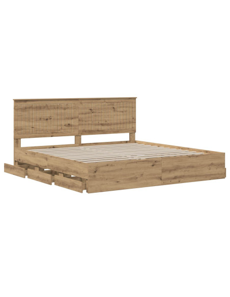 Bed Frame with Storage and Headboard Artisan Oak 180 x 200 cm