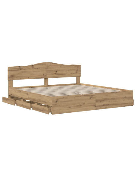 Bed Frame with Storage and Headboard Artisan Oak 180 x 200 cm