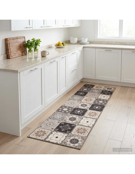 Tappeto da Cucina Mosaico grigio e beige 300 x 60 cm
