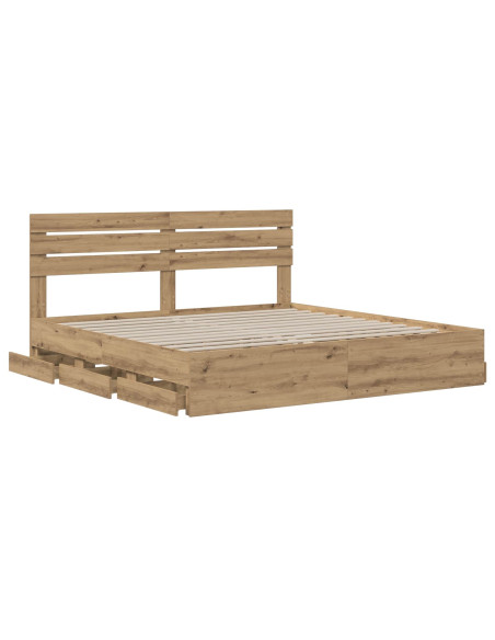 Bed Frame with Storage and Headboard Artisan Oak 180 x 200 cm