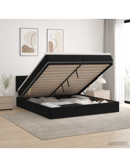 Letto ottomano con materasso Nero 200 x 200 cm Velluto