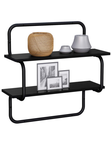 Mensola a muro a 2 livelli Rovere Nero 40 x 24,5 x 61 cm