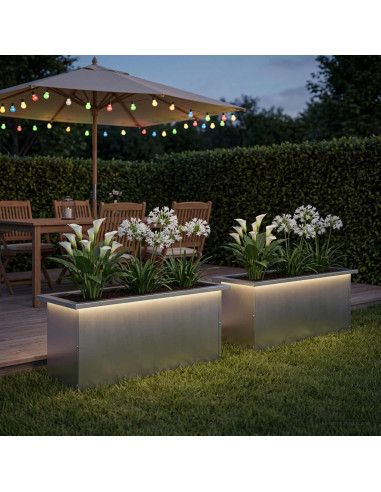 Fioriera da giardino con LED 2 pz Argento 30 x 80 x 30 cm
