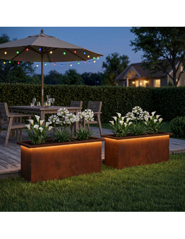 Fioriera da giardino con LED 2 pz Ruggine 30 x 80 x 30 cm