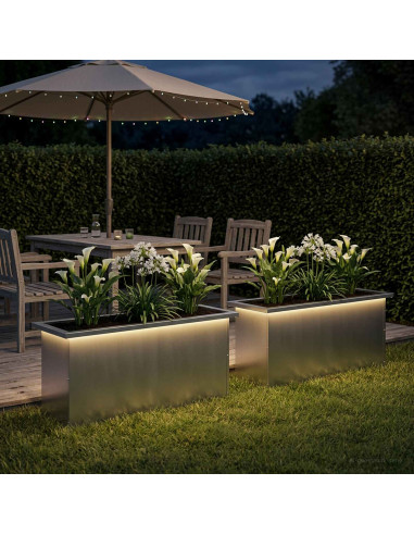 Fioriera da giardino con LED 2 pz Argento 30 x 100 x 30 cm