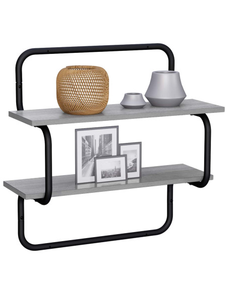 Mensola a muro a 2 livelli Sonoma grigio 40 x 24,5 x 61 cm