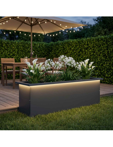Fioriera da giardino con LED Antracite 30 x 100 x 30 cm Acciaio
