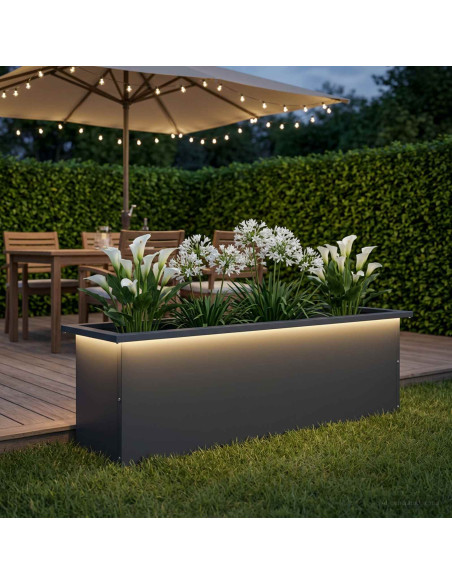 Fioriera da giardino con LED Antracite 30 x 100 x 30 cm Acciaio