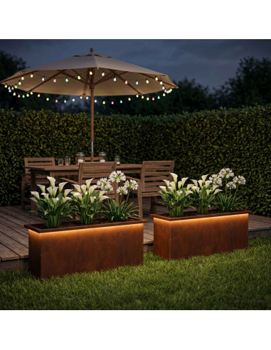 Fioriera da giardino con LED 2 pz Ruggine 30 x 100 x 30 cm