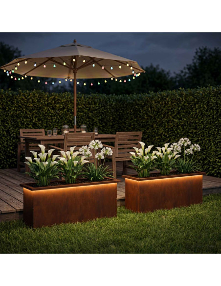 Fioriera da giardino con LED 2 pz Ruggine 30 x 100 x 30 cm