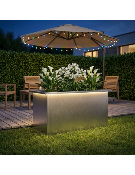 Fioriera da giardino con LED Argento 40 x 80 x 40 cm