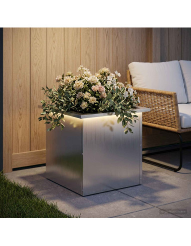 Fioriera da giardino con LED Argento 40 x 40 x 40 cm