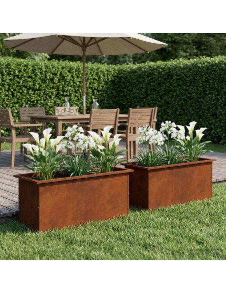 Fioriera da giardino con LED 2 pz Ruggine 40 x 80 x 40 cm