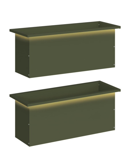 Fioriera da giardino con LED 2 pz Verde Oliva 30 x 80 x 30 cm