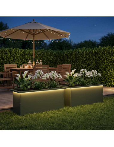 Fioriera da giardino con LED 2 pz Verde Oliva 30 x 80 x 30 cm