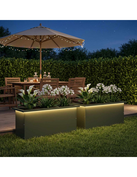 Fioriera da giardino con LED 2 pz Verde Oliva 30 x 80 x 30 cm