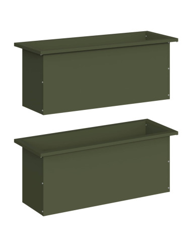 Fioriera da giardino con LED 2 pz Verde Oliva 30 x 80 x 30 cm