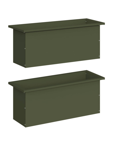 Fioriera da giardino con LED 2 pz Verde Oliva 30 x 80 x 30 cm