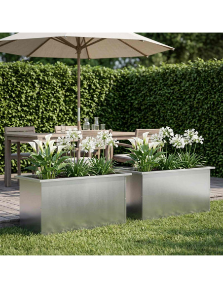 Fioriera da giardino con LED 2 pz Argento 40 x 80 x 40 cm