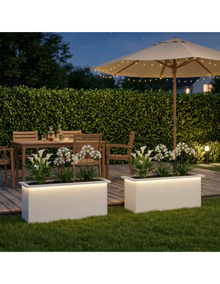 Fioriera da giardino con LED 2 pz Bianco 30 x 80 x 30 cm