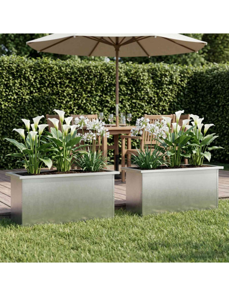 Fioriera da giardino con LED 2 pz Argento 30 x 80 x 30 cm