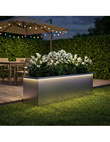 Fioriera da giardino con LED Argento 30 x 100 x 30 cm