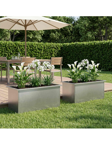 Fioriera da giardino con LED 2 pz Argento 40 x 80 x 40 cm