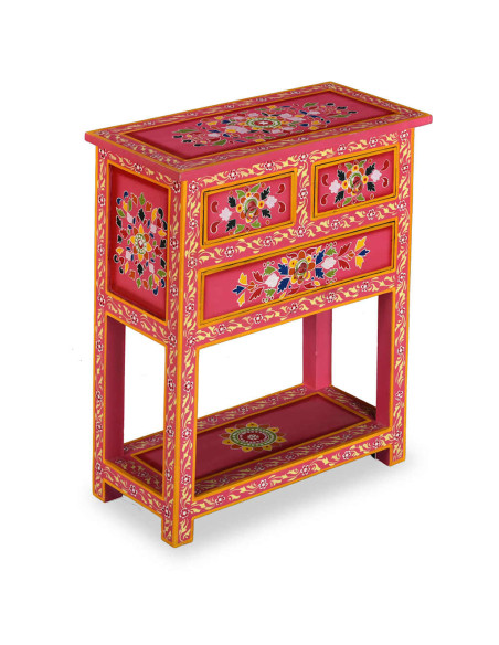 Credenza con Cassetti in Massello di Mango Rosa Dipinta a Mano