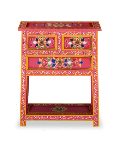 Credenza con Cassetti in Massello di Mango Rosa Dipinta a Mano