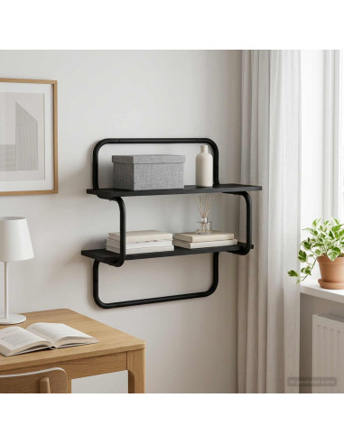 Mensola a muro a 2 livelli Rovere Nero 40 x 24,5 x 61 cm