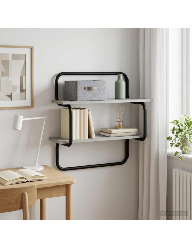 Mensola a muro a 2 livelli Sonoma grigio 40 x 24,5 x 61 cm