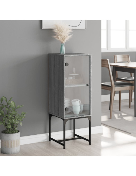 Mobile a Muro con Anta in Vetro Grigio Sonoma 35x37x100 cm