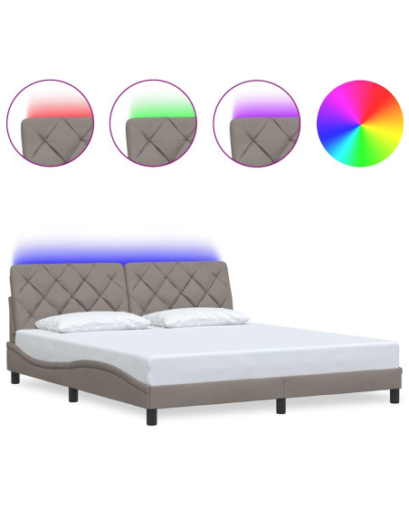 Giroletto con LED senza Materasso Tortora 180x200 cm in Tessuto