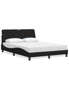 Letto con Materasso Nero 140x190 cm in Tessuto