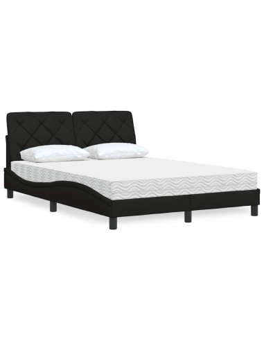 Letto con Materasso Nero 140x190 cm in Tessuto