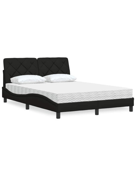 Letto con Materasso Nero 140x190 cm in Tessuto