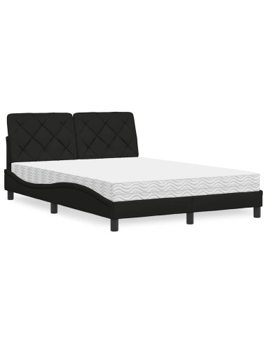 Letto con Materasso Nero 140x190 cm in Tessuto