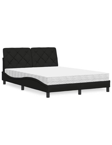 Letto con Materasso Nero 140x190 cm in Tessuto