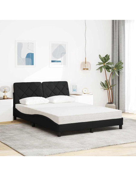 Letto con Materasso Nero 140x190 cm in Tessuto