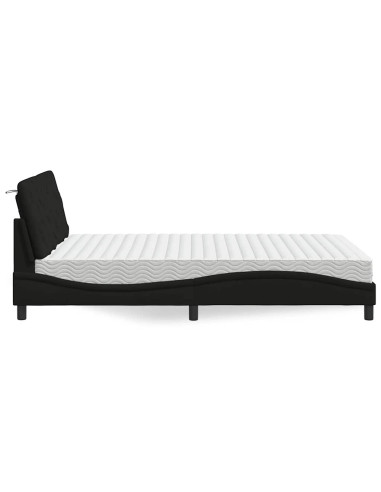 Letto con Materasso Nero 140x190 cm in Tessuto